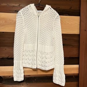 CAbi Crocheted Hooded Zipped Sweater